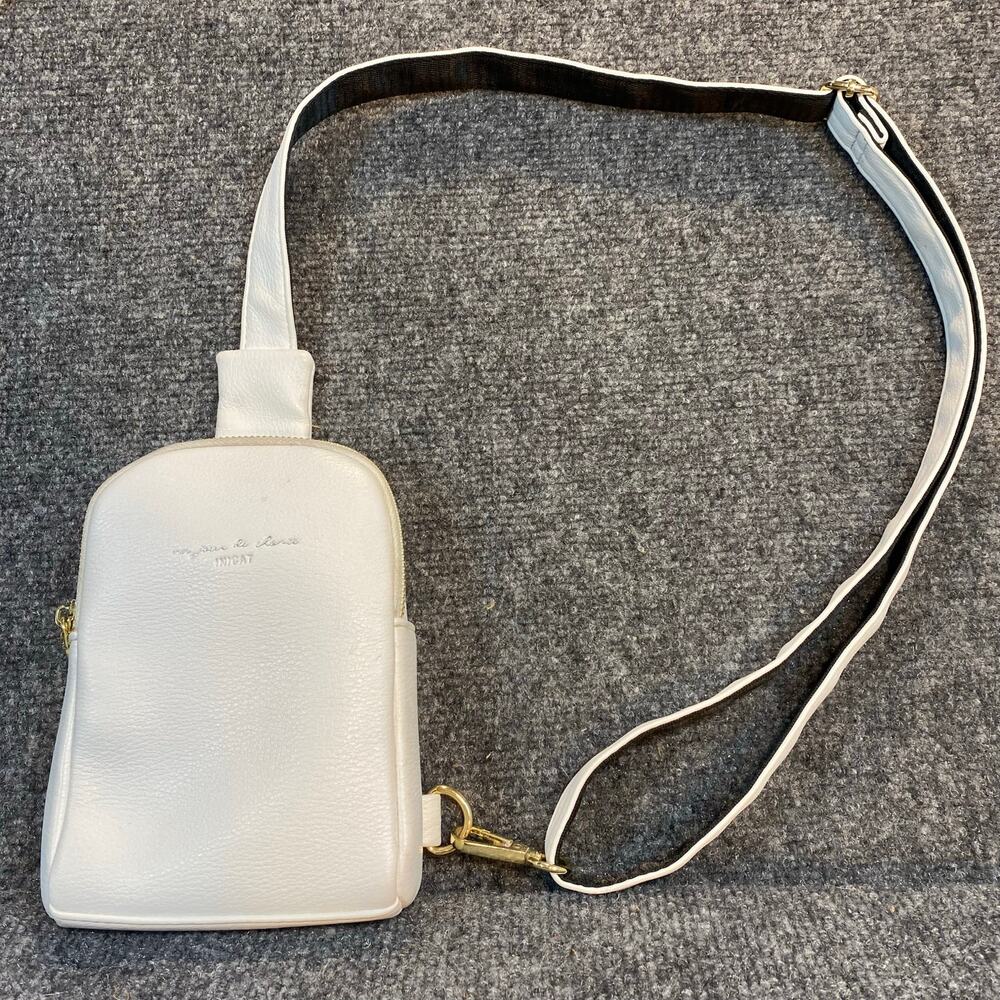 INICAT Travel Small Sling Crossbody Bag White Faux Leather Double Zip Purse